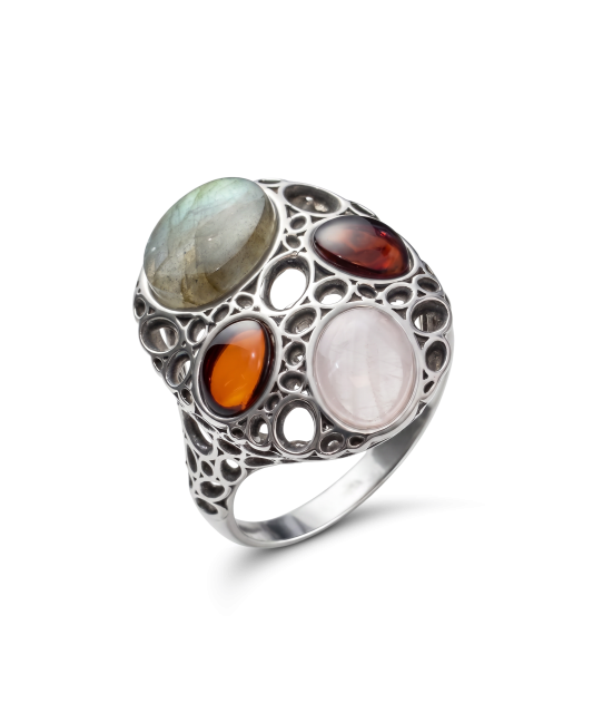 Sterling Silver ring with amber and labradorite