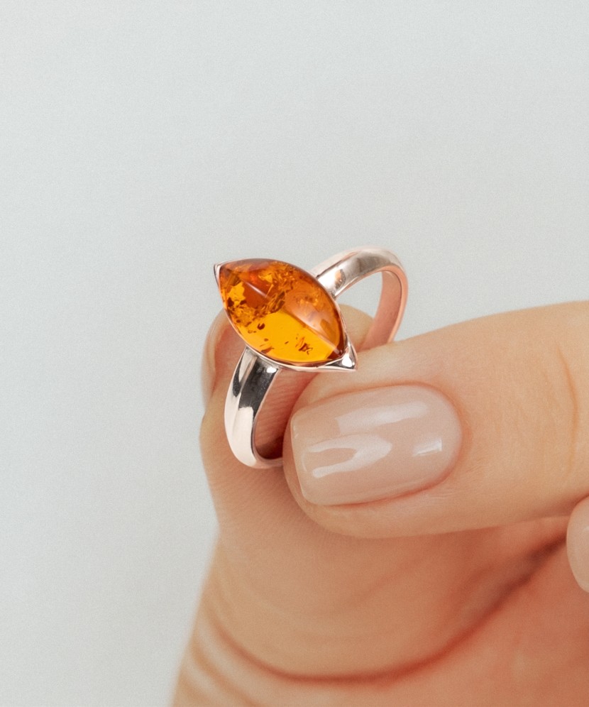 Sterling silver ring with amber