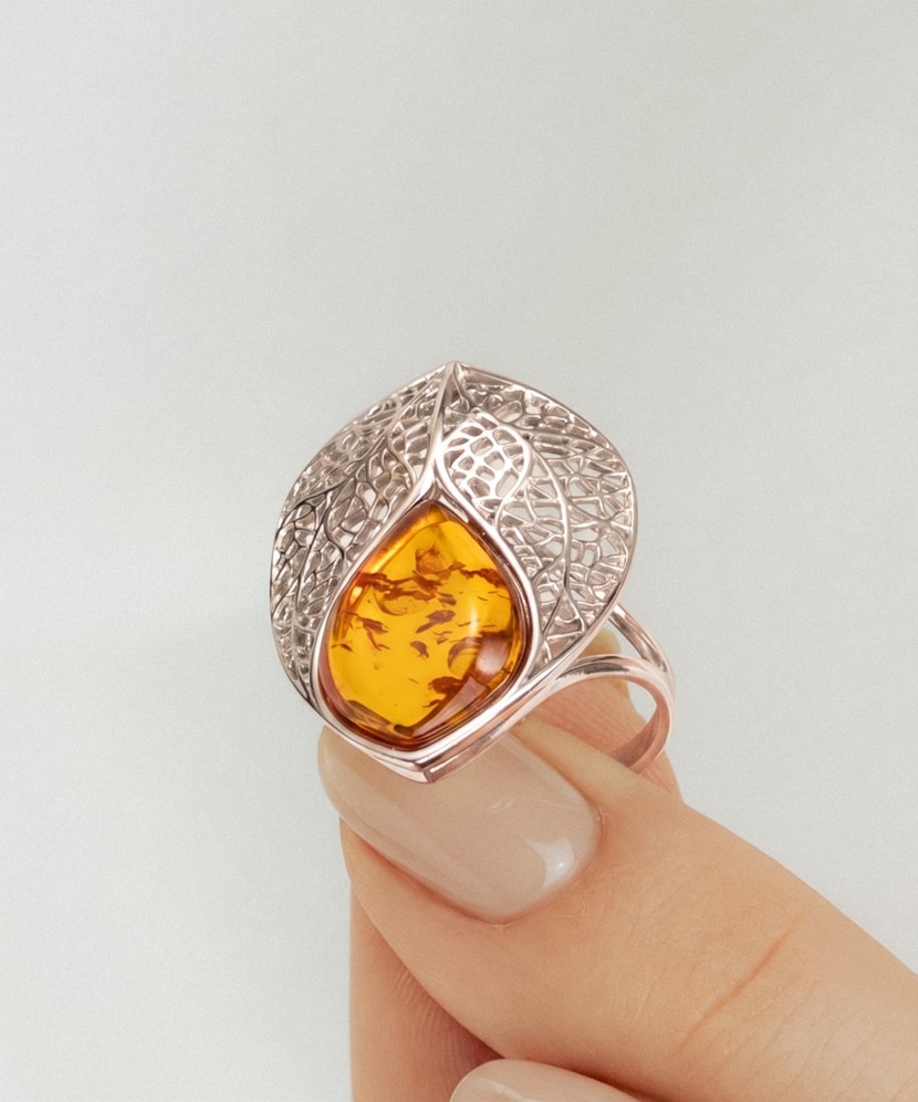 Sterling silver ring with amber
