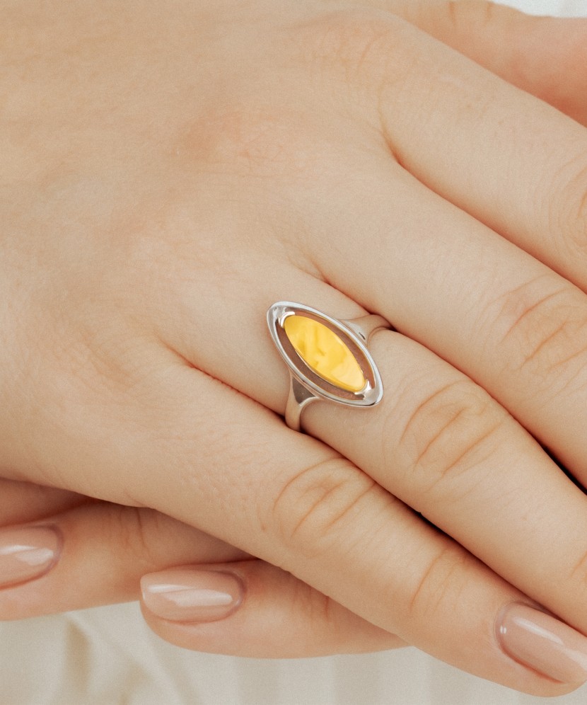 Sterling silver ring with amber