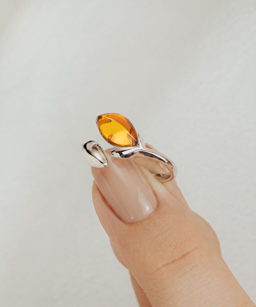 Sterling silver ring with amber