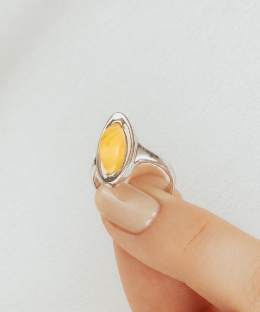 Sterling silver ring with amber