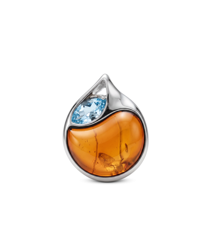 Sterling Silver pendant with amber and topaz