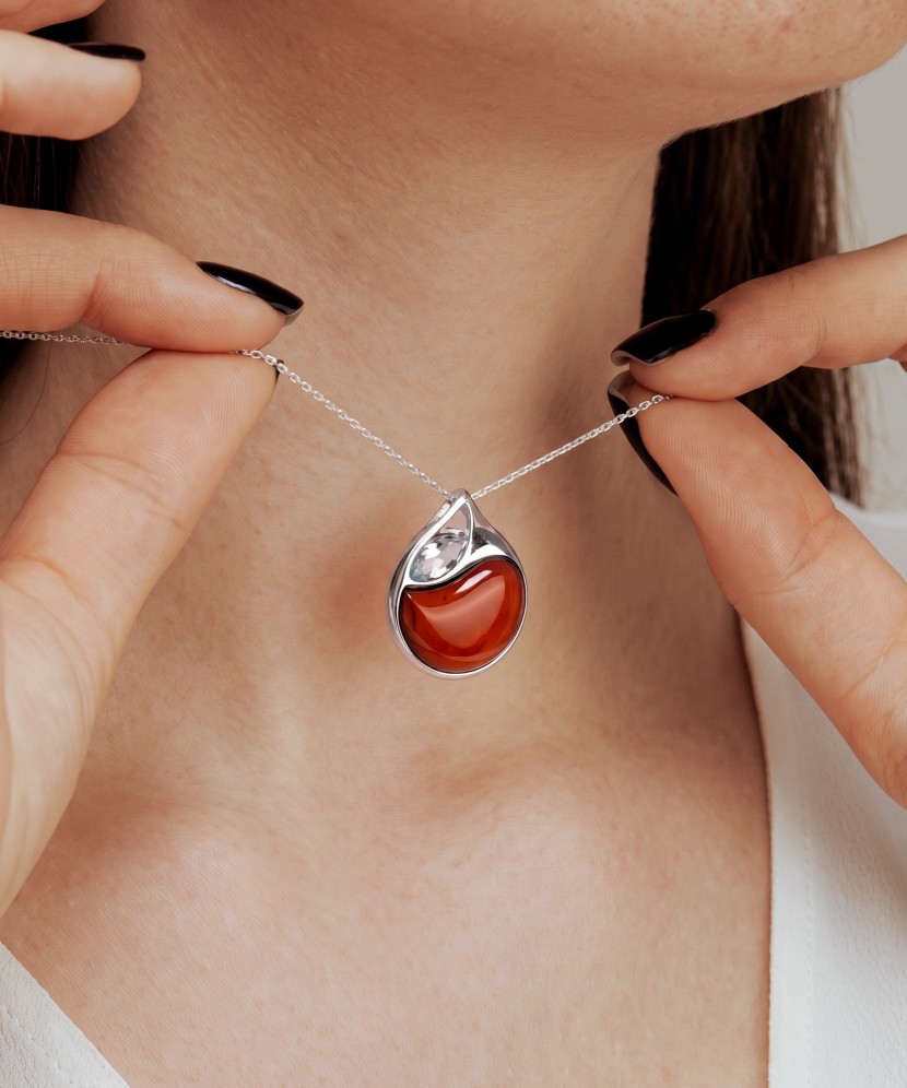 Sterling Silver pendant with amber and topaz