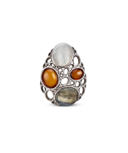 Sterling Silver pendant with amber and labradorite