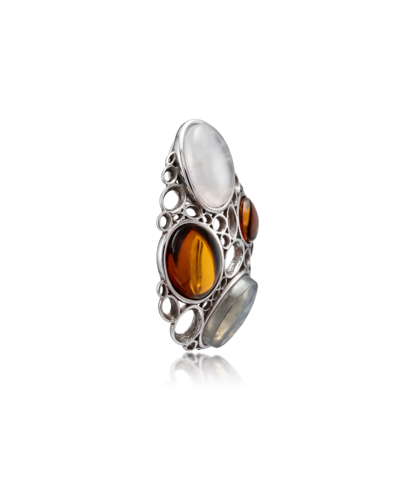 Sterling Silver pendant with amber and labradorite