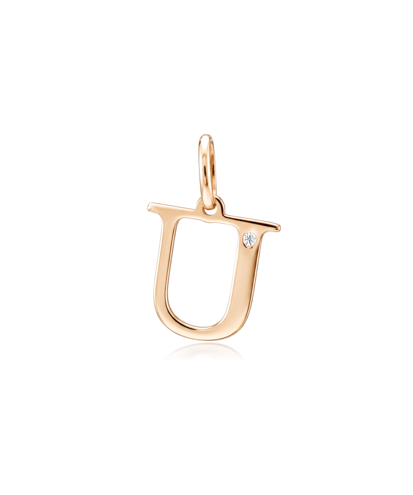 Gold pendant with diamond letter U