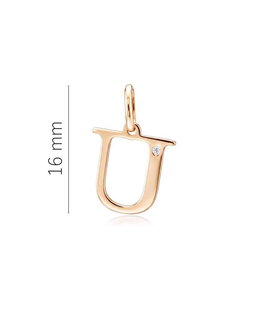 Gold pendant with diamond letter U