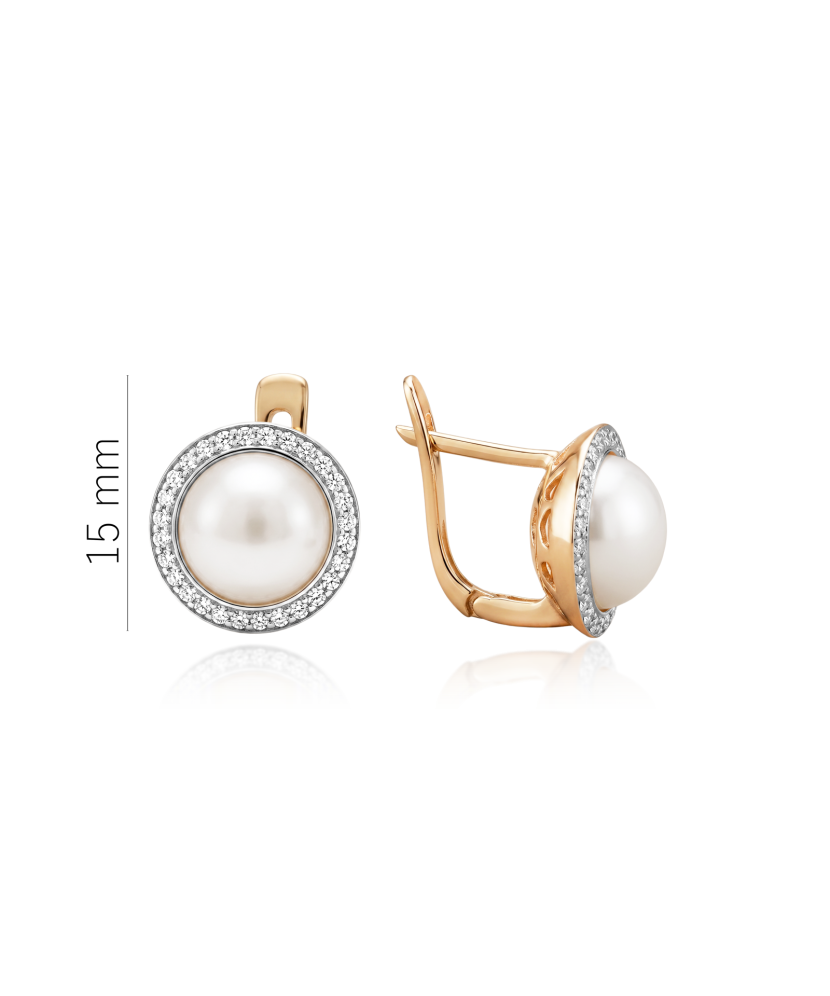 Gold earrings with pearls and zirconium