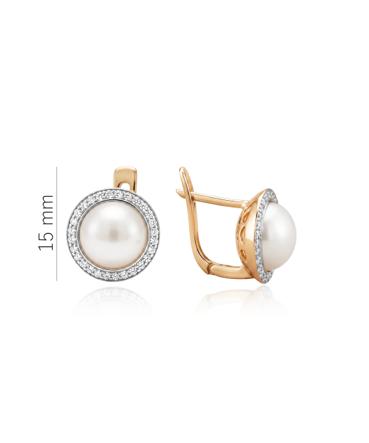 Gold earrings with pearls and zirconium