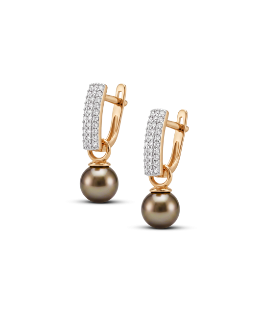 Gold earrings with pearls and zirconium