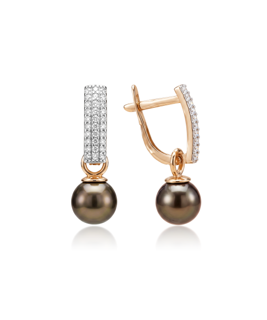 Gold earrings with pearls and zirconium