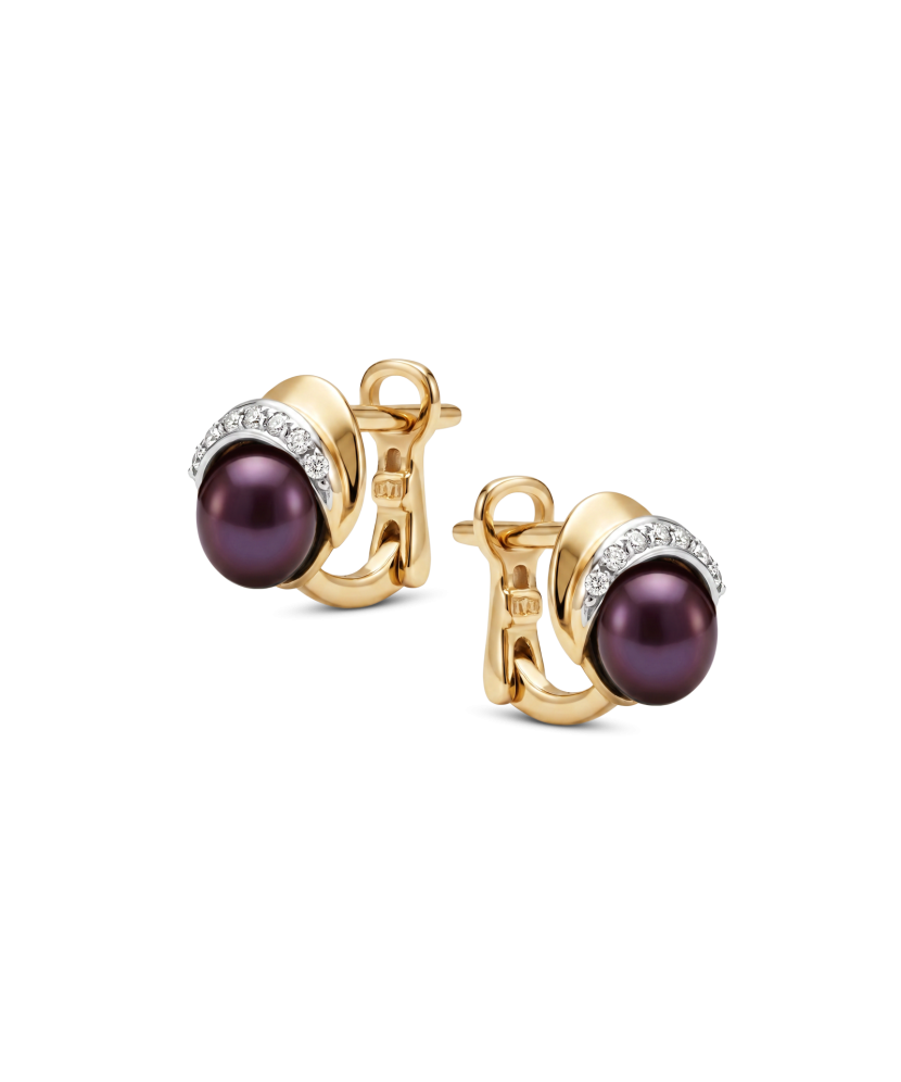Gold earrings with pearls and zirconium