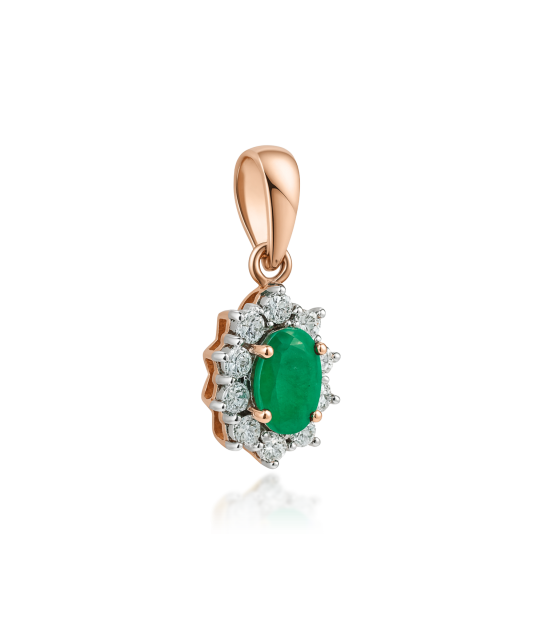 Gold pendant with emerald and diamonds