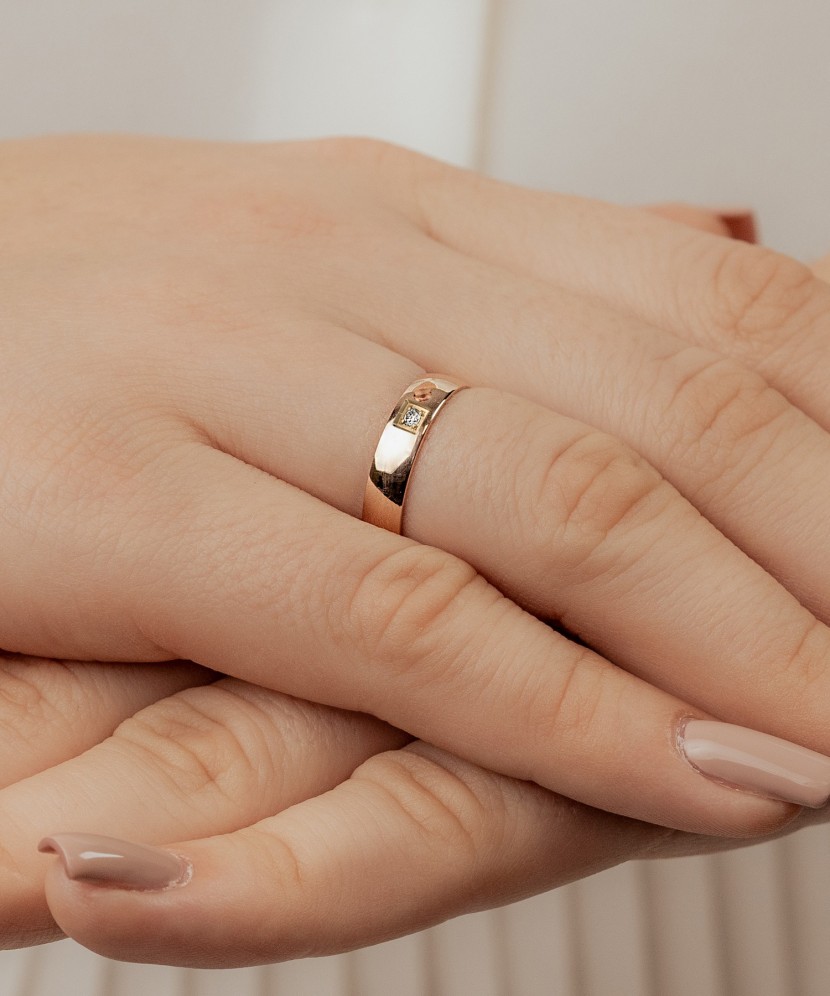 Gold wedding ring with diamond 3mm with comfort