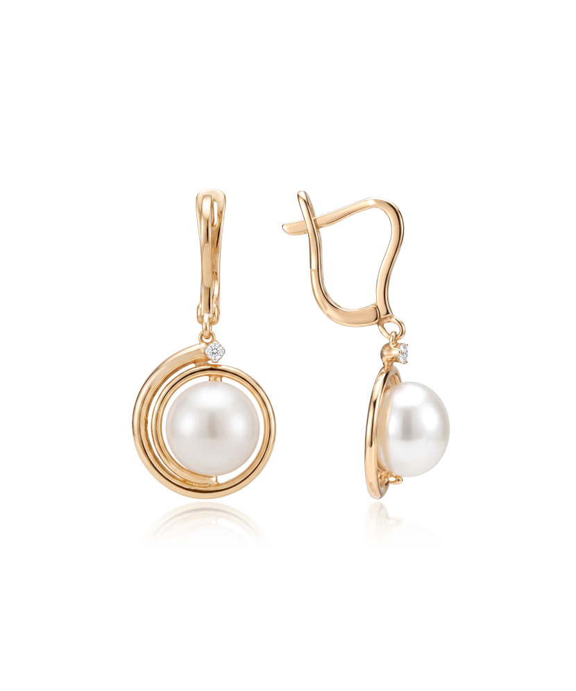 Gold earrings with pearls and zircons