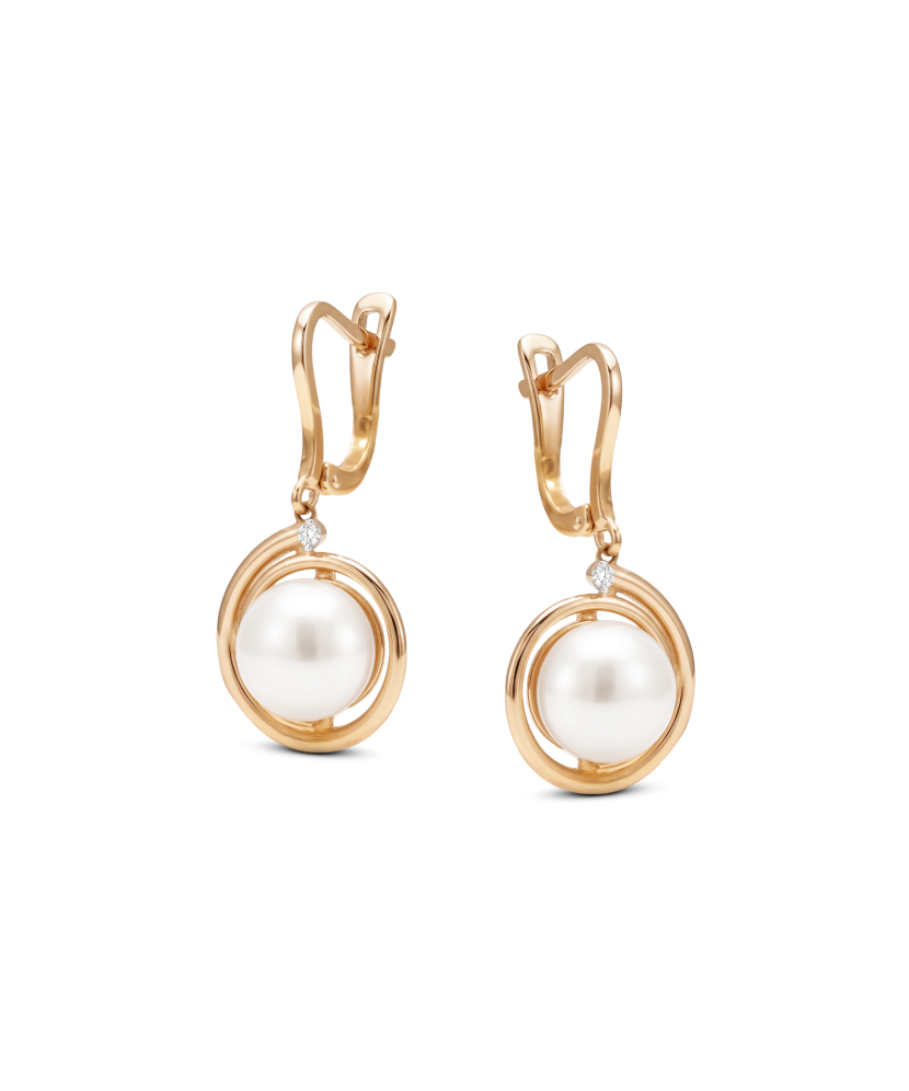 Gold earrings with pearls and zircons