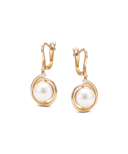 Gold earrings with pearls and zircons