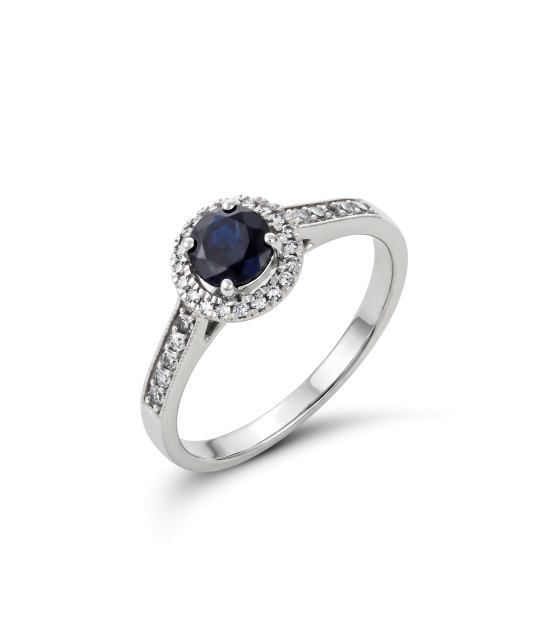White gold ring with sapphires and diamonds