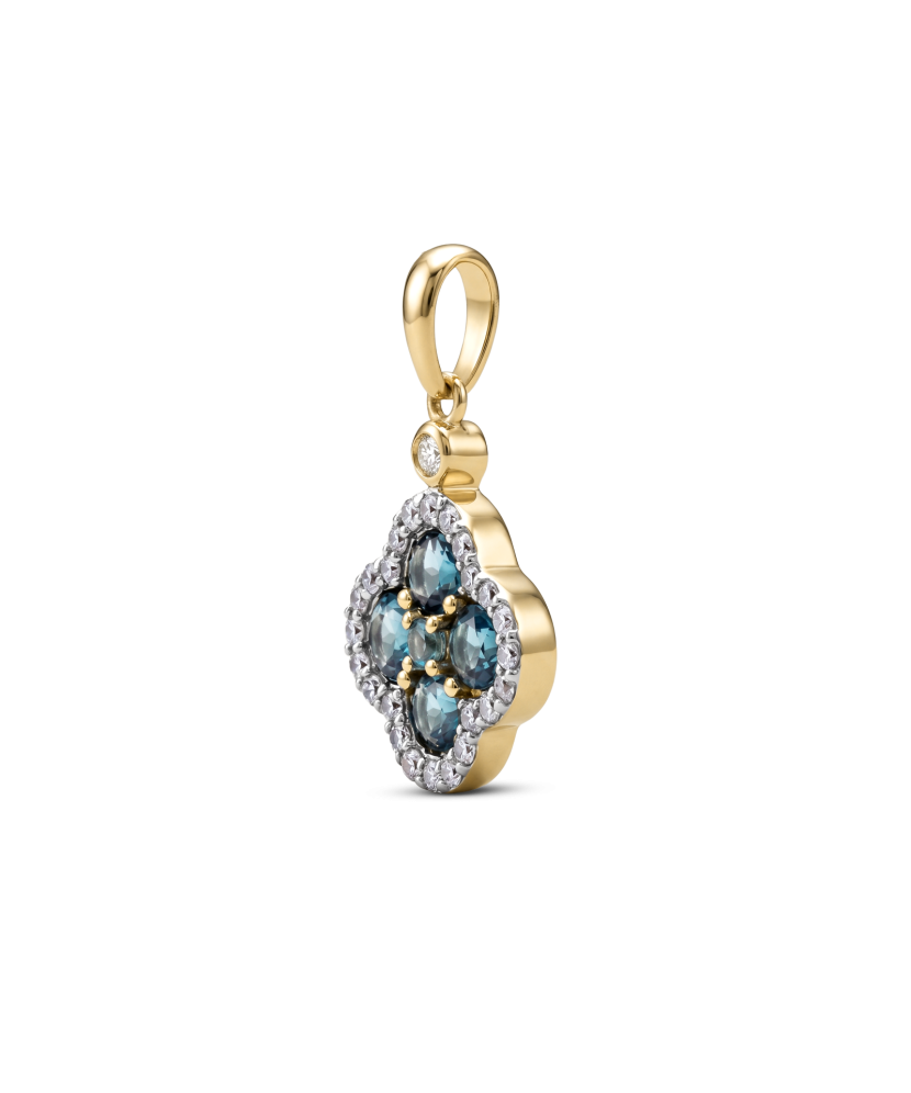 Yellow gold pendant with diamonds and London topaz