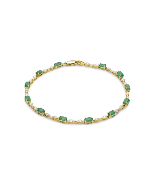 Yellow gold bracelet with diamonds and emeralds