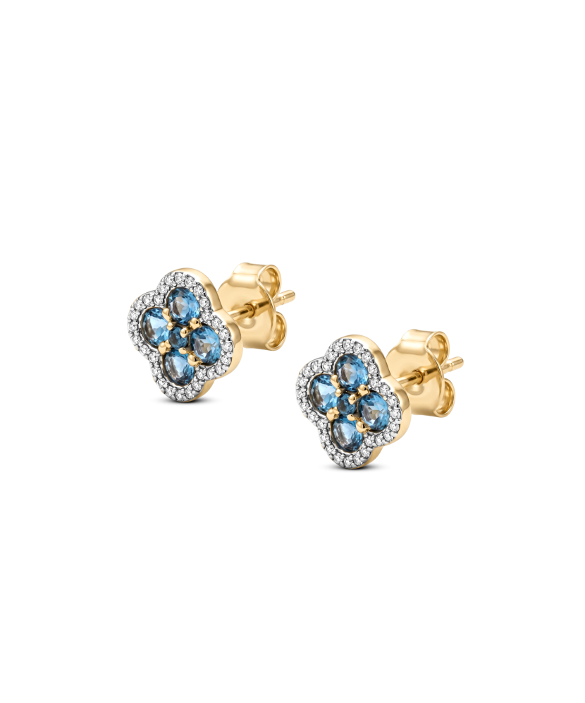 Yellow gold earrings with diamonds and London topaz