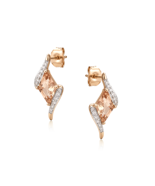Gold earrings with diamonds and morganites
