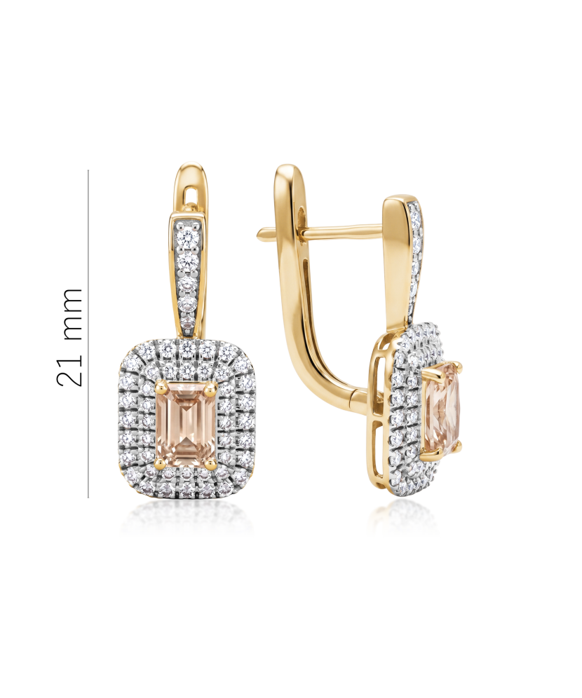Yellow gold earrings with diamonds and morganites