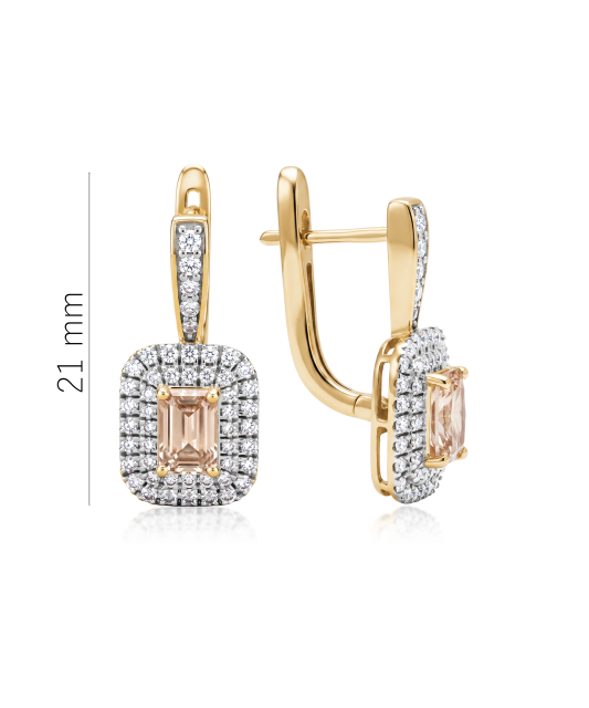 Yellow gold earrings with diamonds and morganites