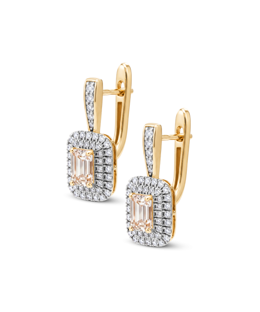 Yellow gold earrings with diamonds and morganites