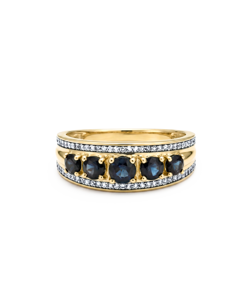 Yellow gold ring with diamonds and sapphires