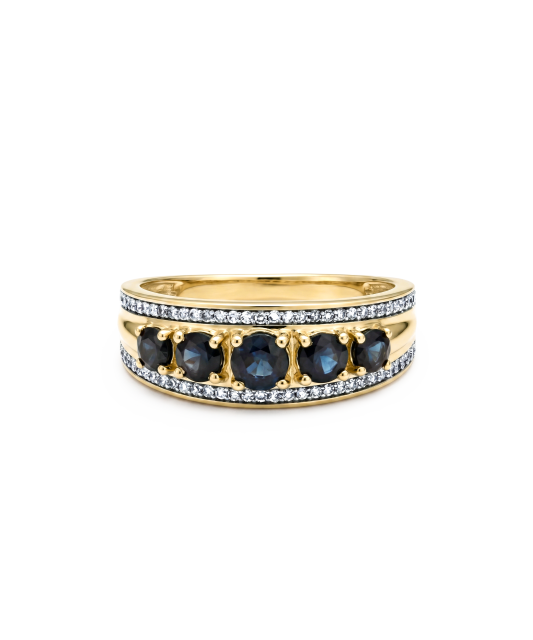 Yellow gold ring with diamonds and sapphires