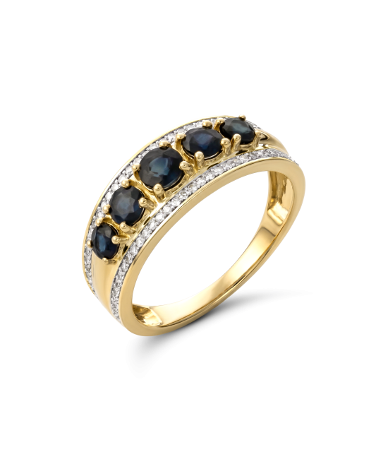 Yellow gold ring with diamonds and sapphires