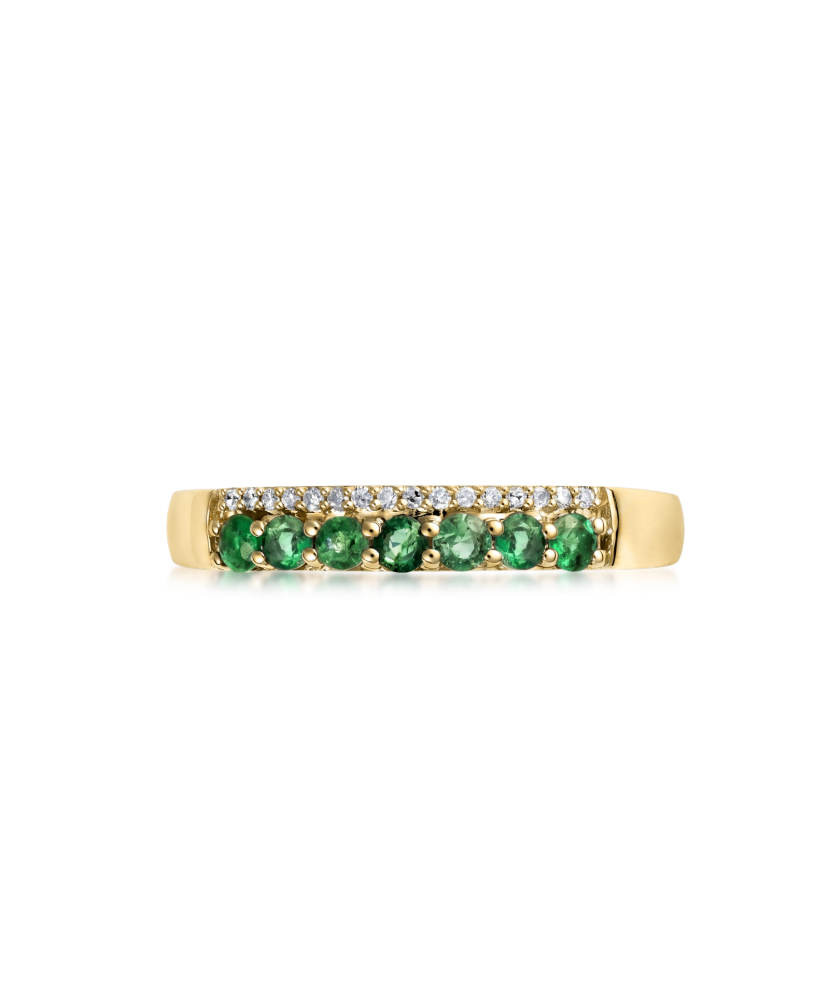 Yellow gold ring with diamonds and emeralds