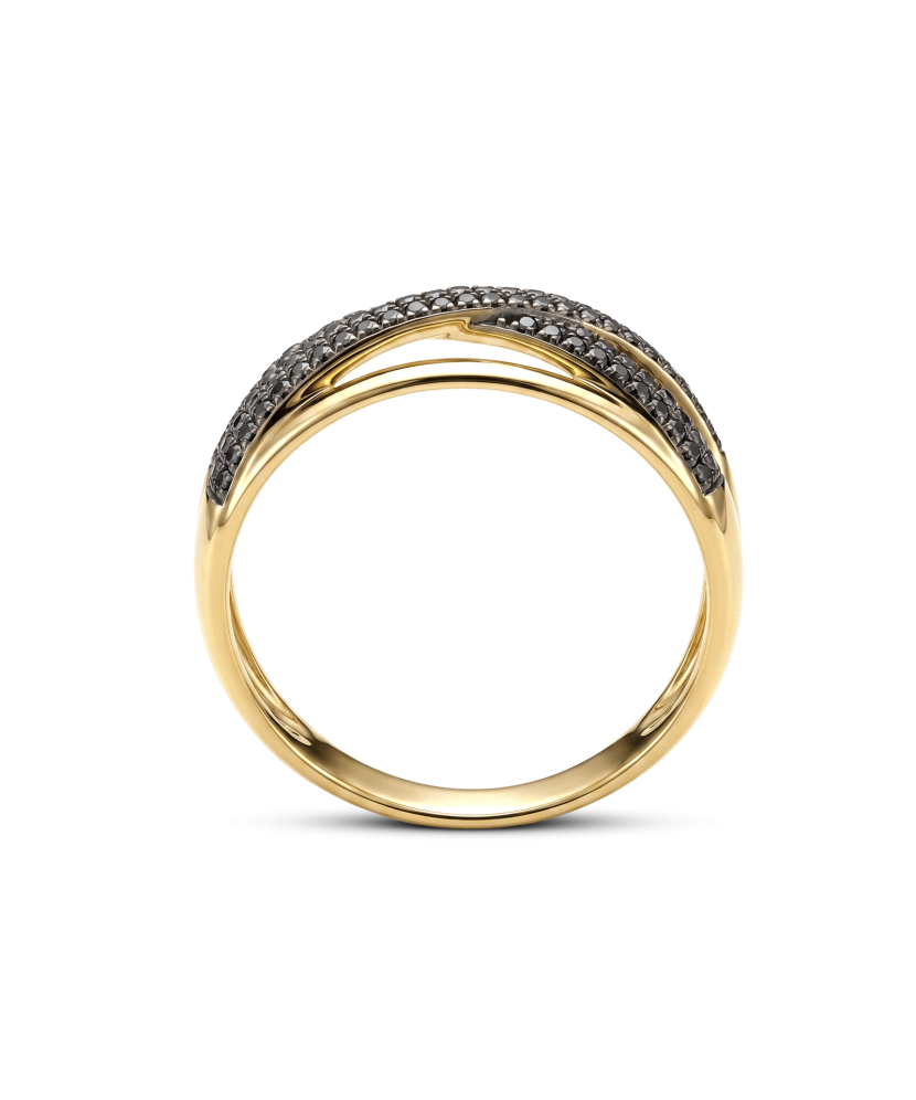 Yellow gold ring with black diamonds