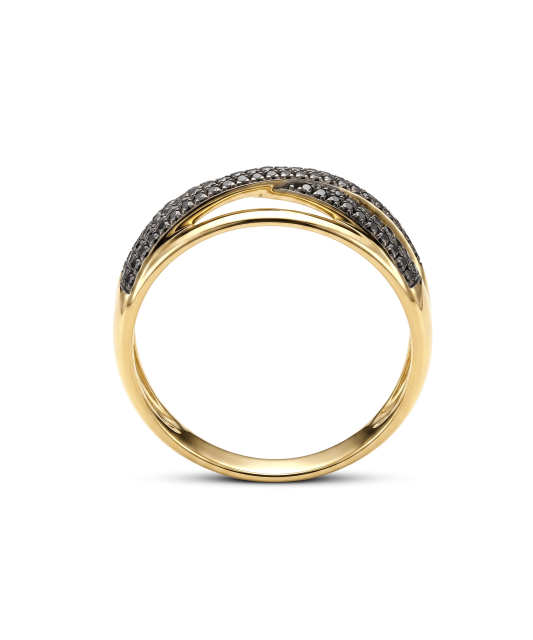 Yellow gold ring with black diamonds