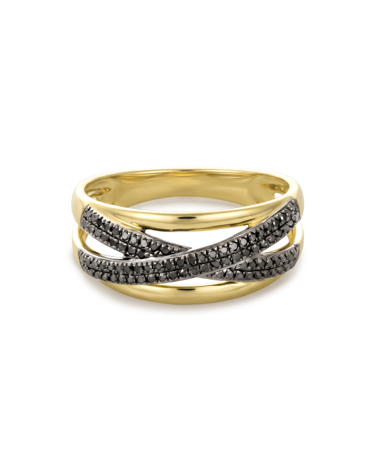 Yellow gold ring with black diamonds