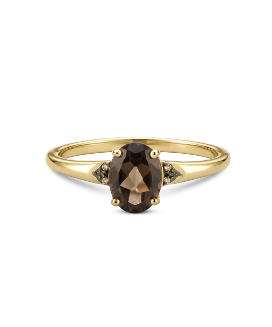 Yellow gold ring with diamonds and smoky quartz