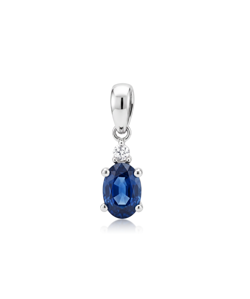 White gold pendant with diamonds and sapphire