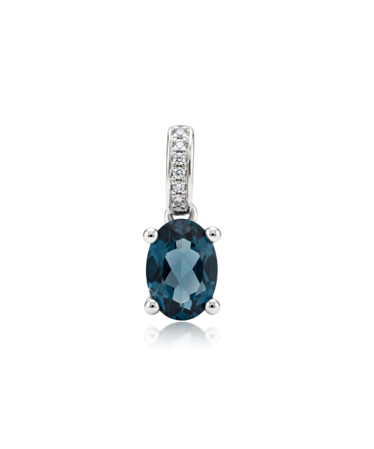 White gold pendant with diamonds and London topaz