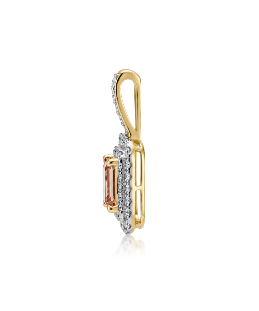 Yellow gold pendant with diamonds and morganites