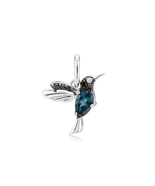 White gold pendant with diamonds, black diamonds and London topaz