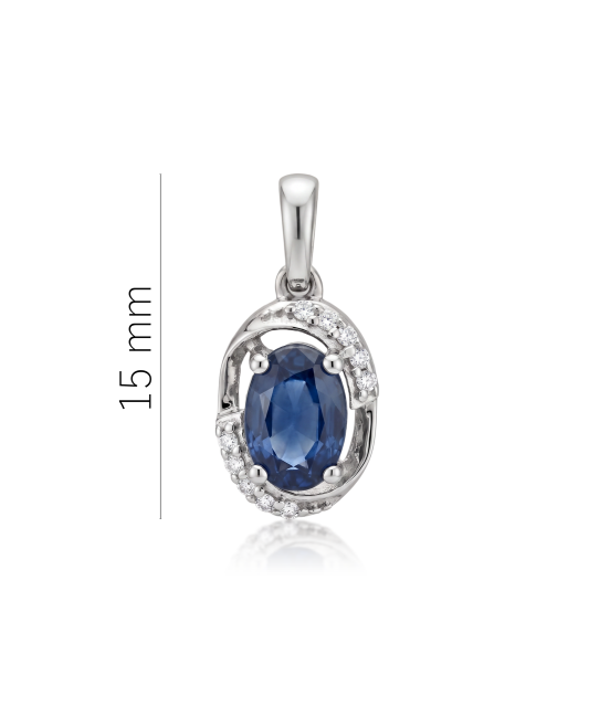 White gold pendant with diamonds and sapphire