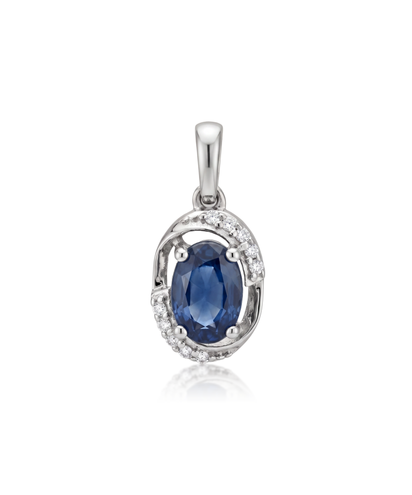 White gold pendant with diamonds and sapphire