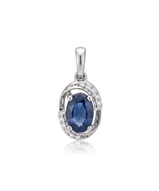 White gold pendant with diamonds and sapphire