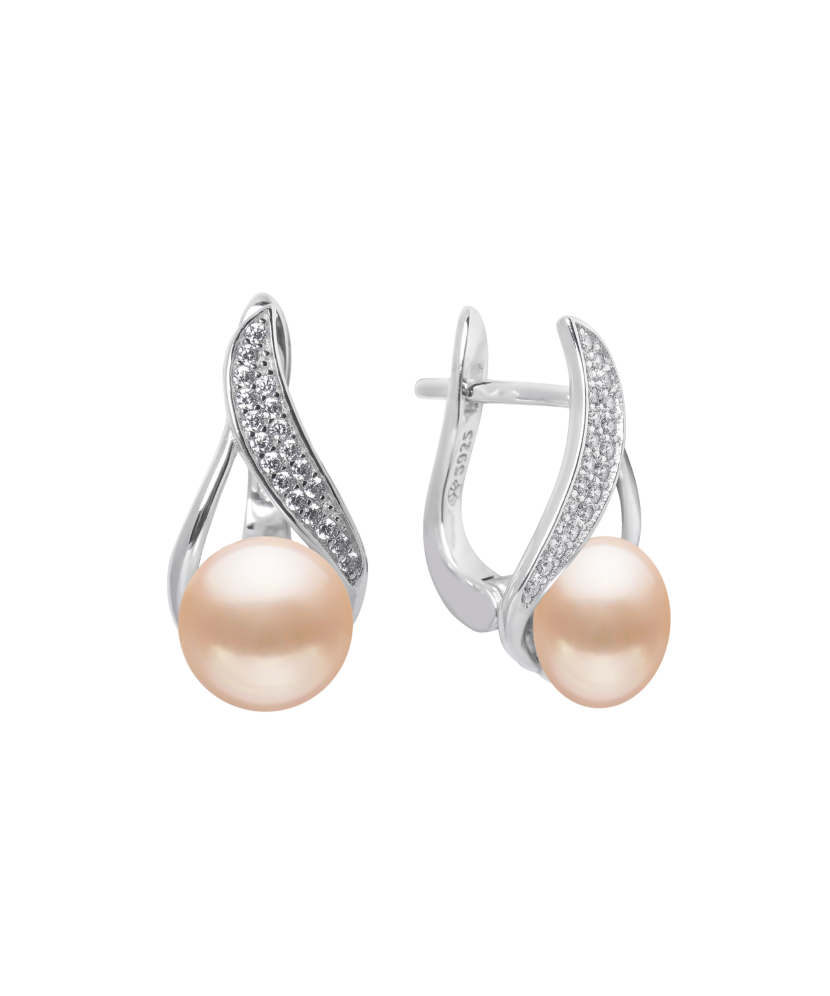 Серьги из серебра с жемчугом и цирконами