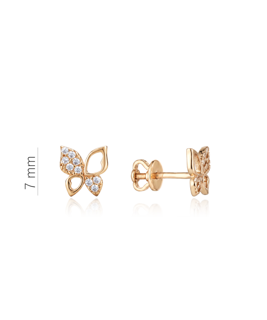 Gold earrings with zircons "Butterflies"