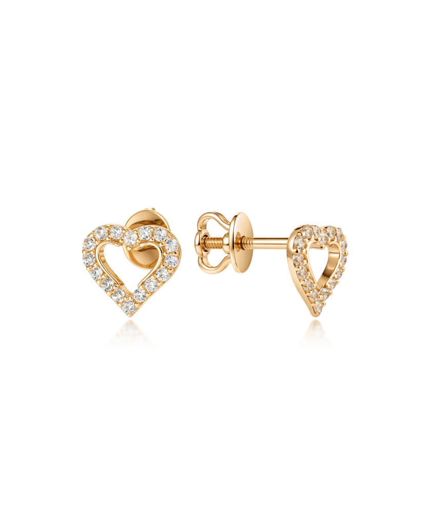 Yellow gold earrings with cubic zirconia “Heart”