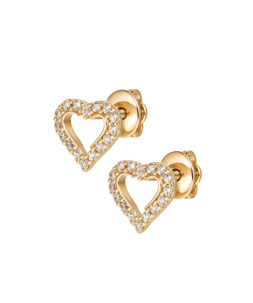 Yellow gold earrings with cubic zirconia “Heart”