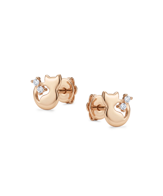 Gold earrings with zircons “Cat”